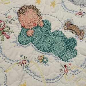 Handmade Cross Stitch Baby Blanket Crib Cover 42x32